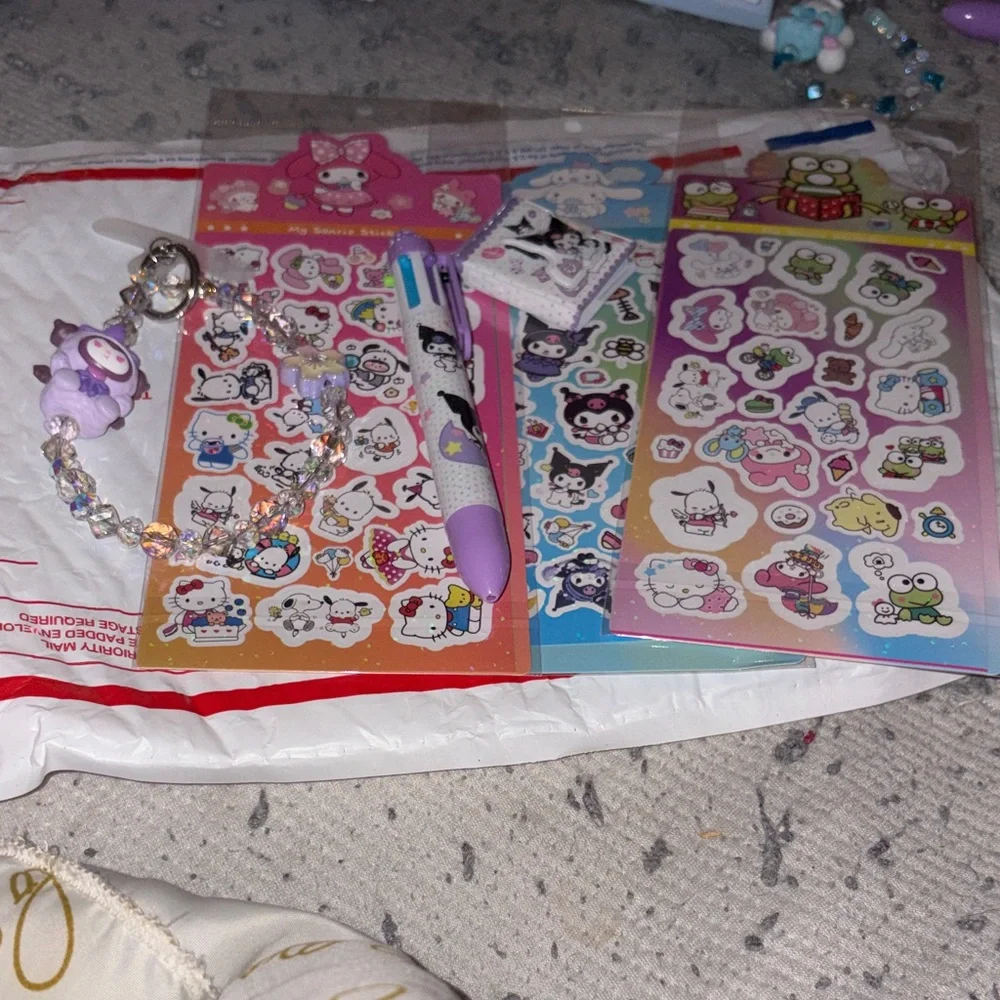 Cute Sanrio Sticker & Charm Set with Purple Pen‎